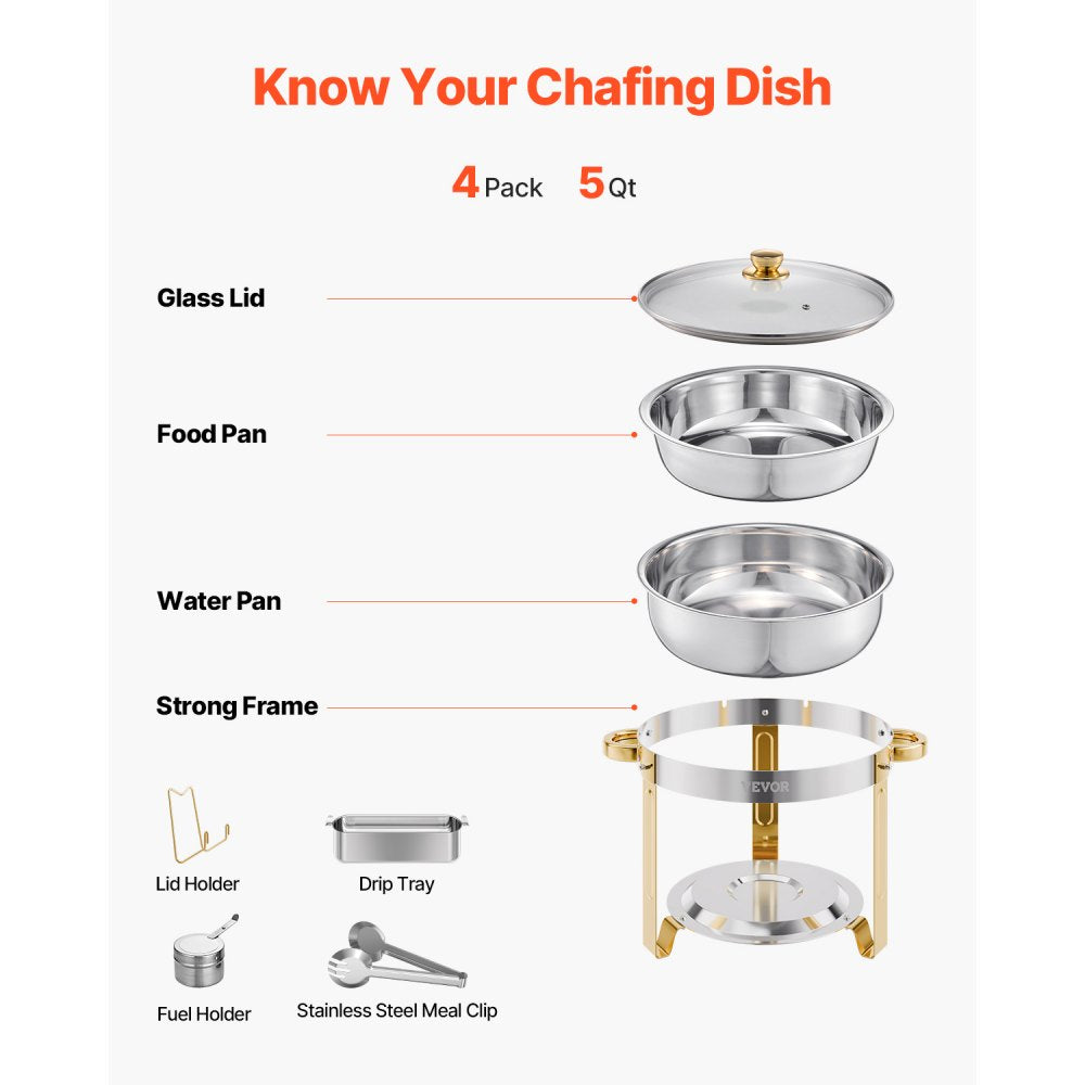 HZ-831B - Elegant 5 Qt Stainless Steel Chafing Dish Set for 4