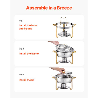 HZ-831 - Elegant 5 Qt Gold Chafing Dish Set for Parties and Buffets