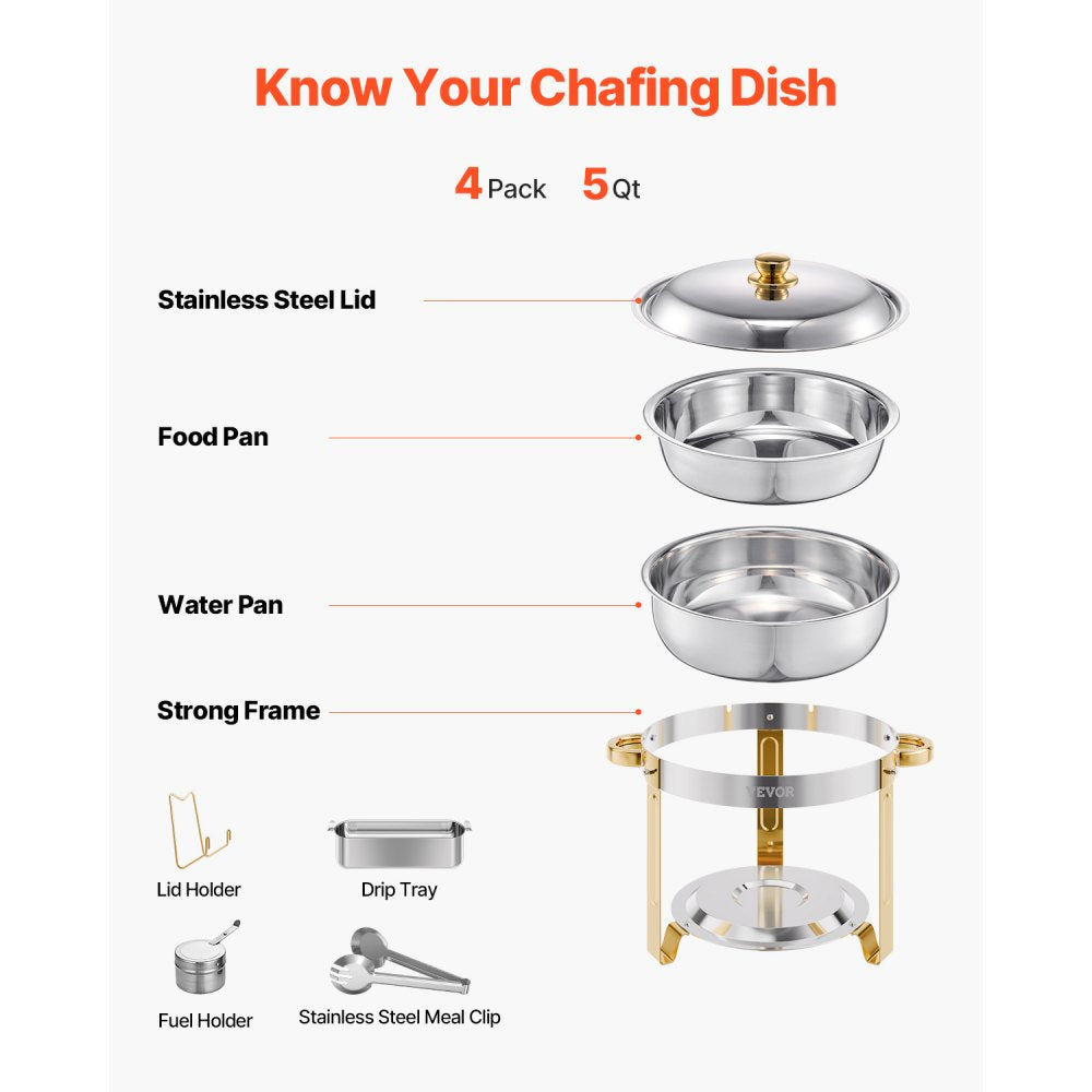 HZ-831 - Elegant 5 Qt Gold Chafing Dish Set for Parties and Buffets