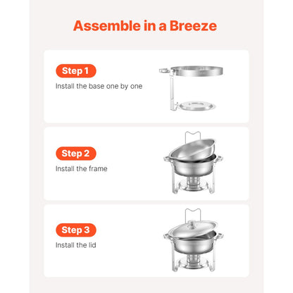 JZYYXCL5LGG4 - 5Qt Stainless Steel Round Chafing Dish Set for Events