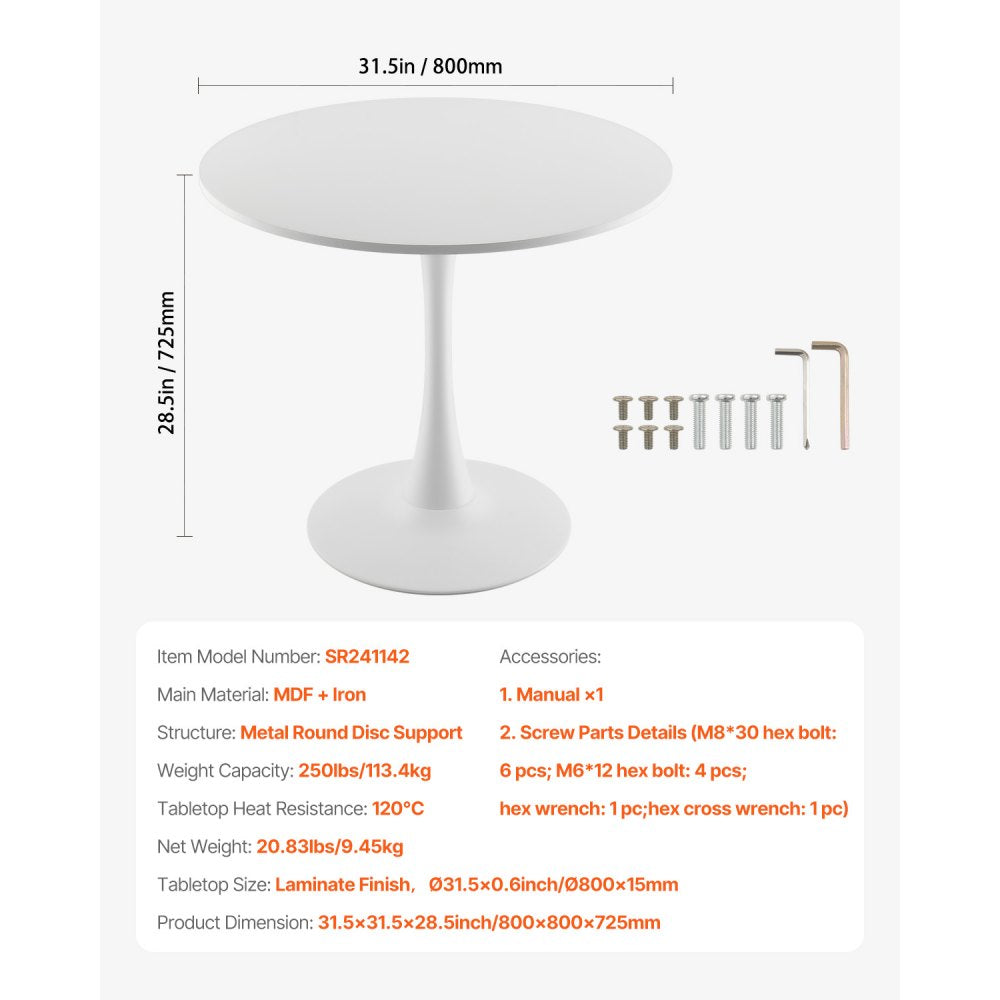 SR241142 - 31.5" White MDF Multifunctional Dining Table for 2-4