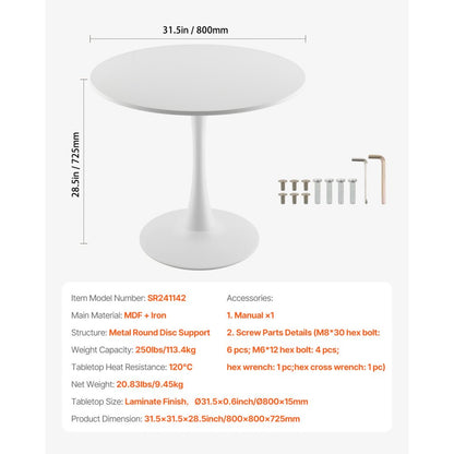 SR241142 - 31.5" White MDF Multifunctional Dining Table for 2-4