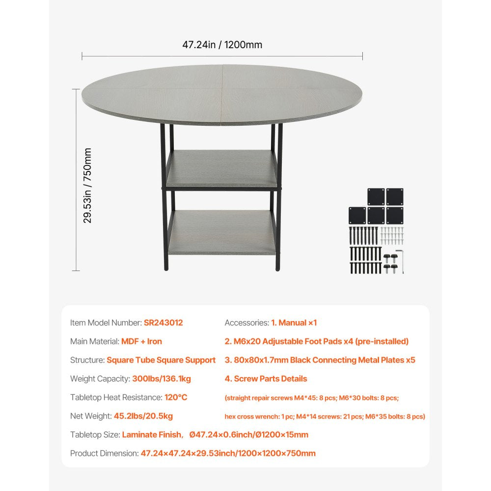 SR243012 - Grey 47" MDF Dining Table for 4-6 People, Elegant Design