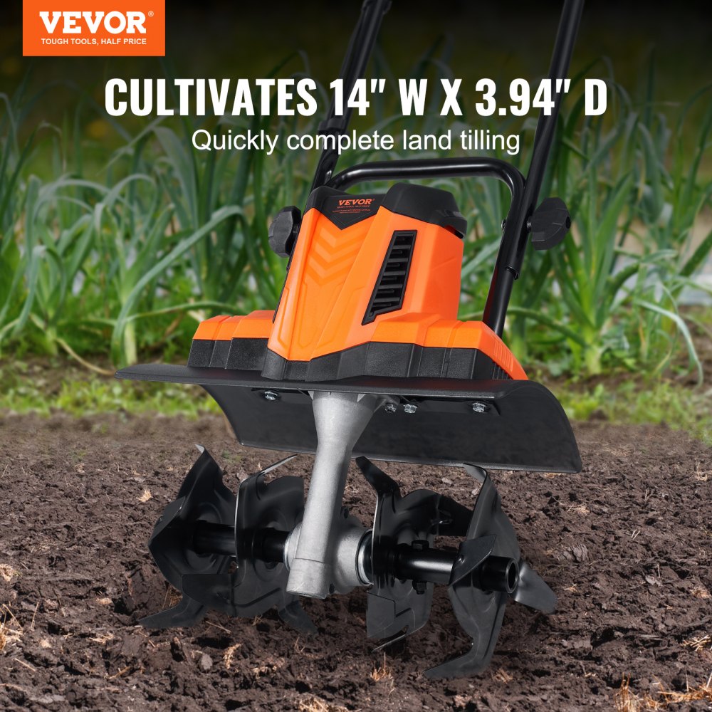 TLEG08 - VEVOR 10 Amp Compact Electric Tiller for Small Gardens, 14" Wide