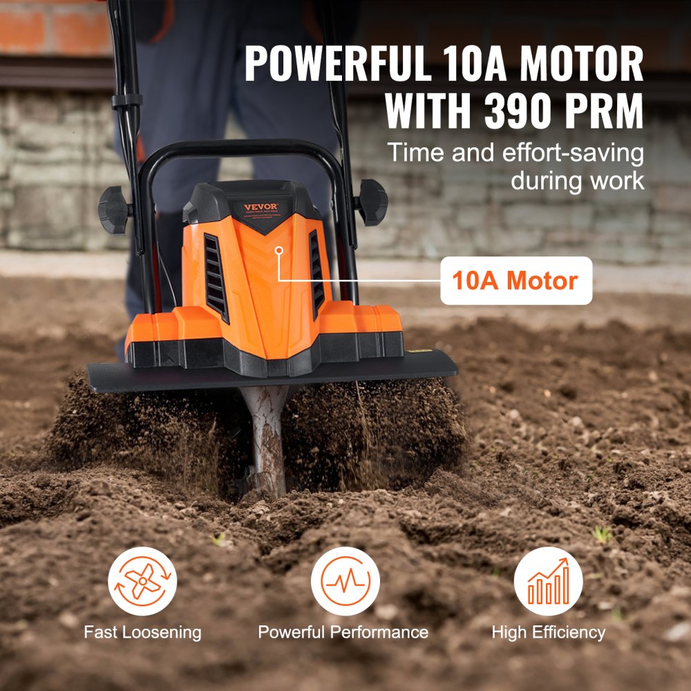 TLEG08 - VEVOR 10 Amp Compact Electric Tiller for Small Gardens, 14" Wide