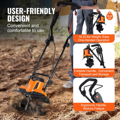 TLEG08 - VEVOR 10 Amp Compact Electric Tiller for Small Gardens, 14" Wide