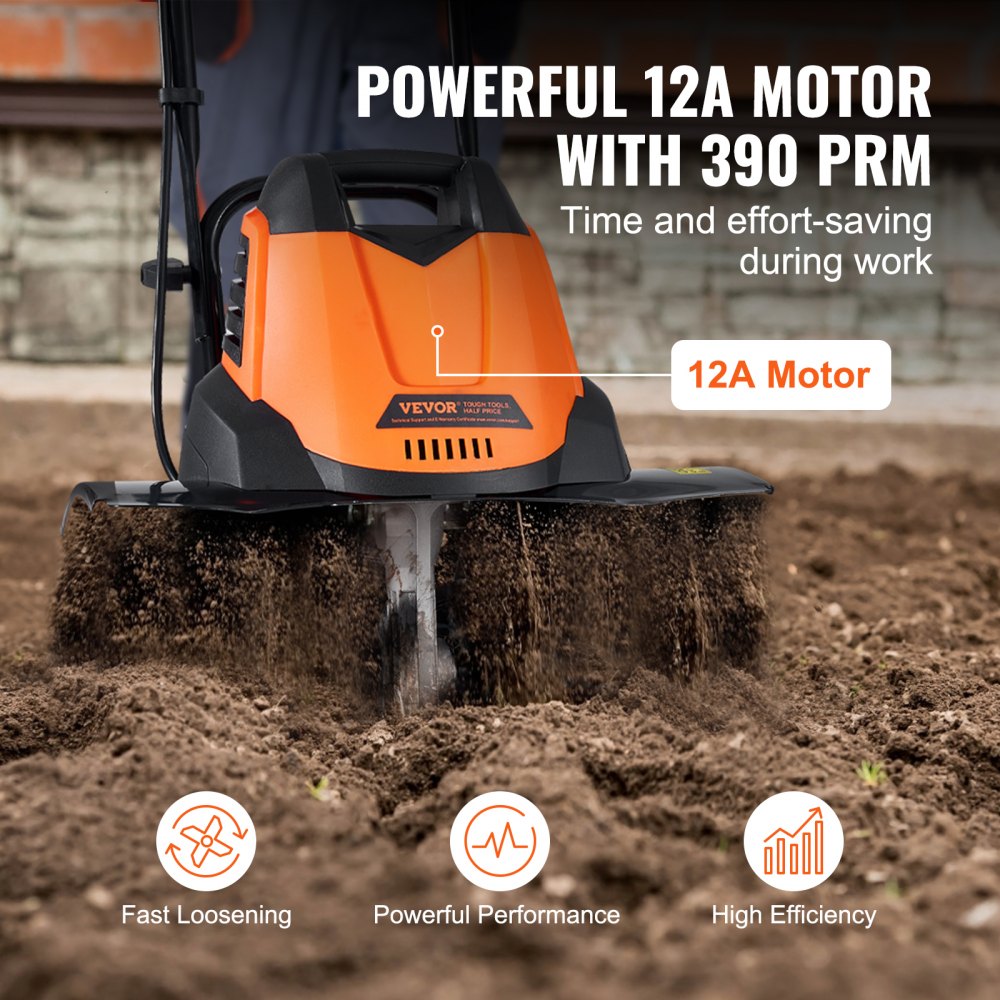 TLEG09BU - 12 Amp Electric Tiller, 18" Width for Small Gardens