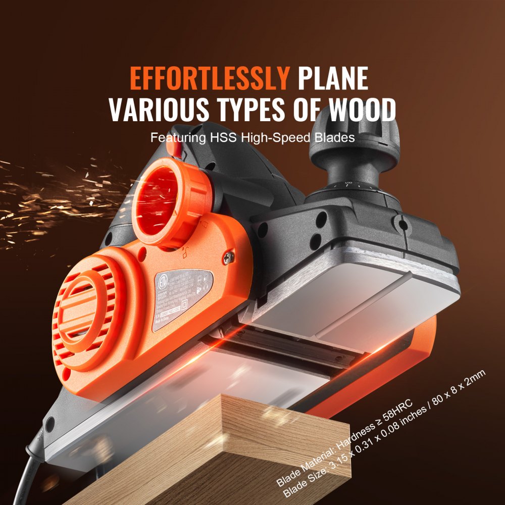 2822C - 3-1/4" VEVOR Electric Hand Planer, 6A Motor, 16,500 RPM