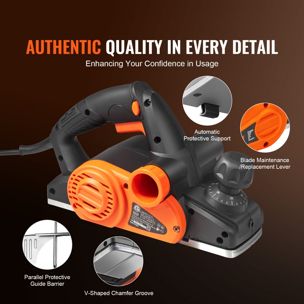 2822C - 3-1/4" VEVOR Electric Hand Planer, 6A Motor, 16,500 RPM