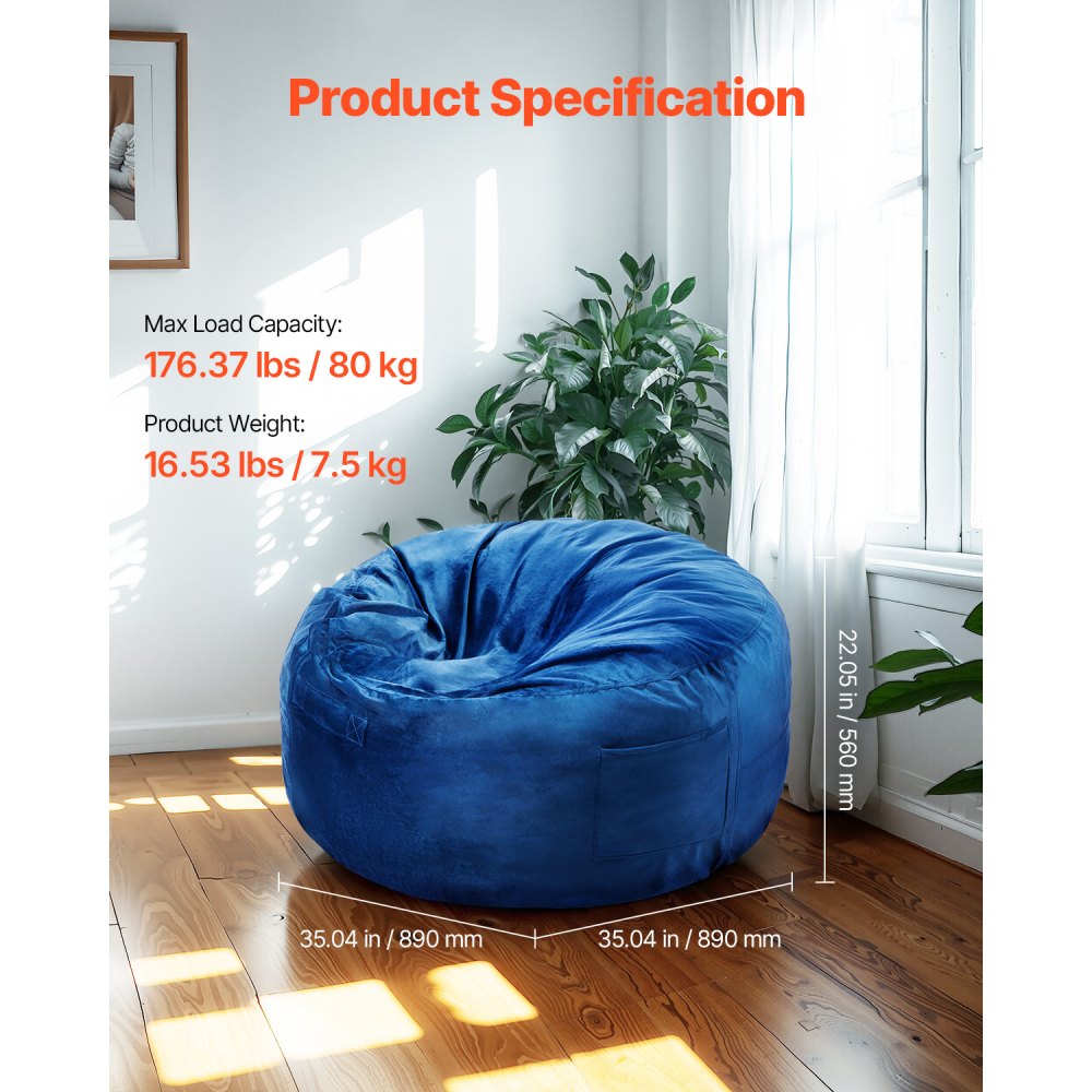SM-SS-01 - 3ft Soft Memory Foam Bean Bag Chair with Washable Cover