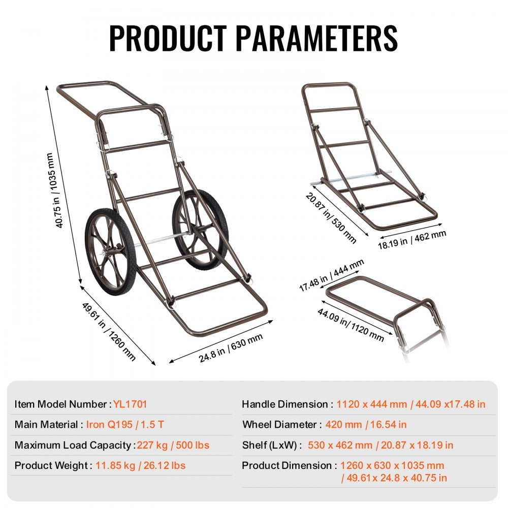 YL1701 - Heavy-Duty 500LB Folding Deer Cart with 17" Rubber Tires