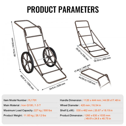 YL1701 - Heavy-Duty 500LB Folding Deer Cart with 17" Rubber Tires