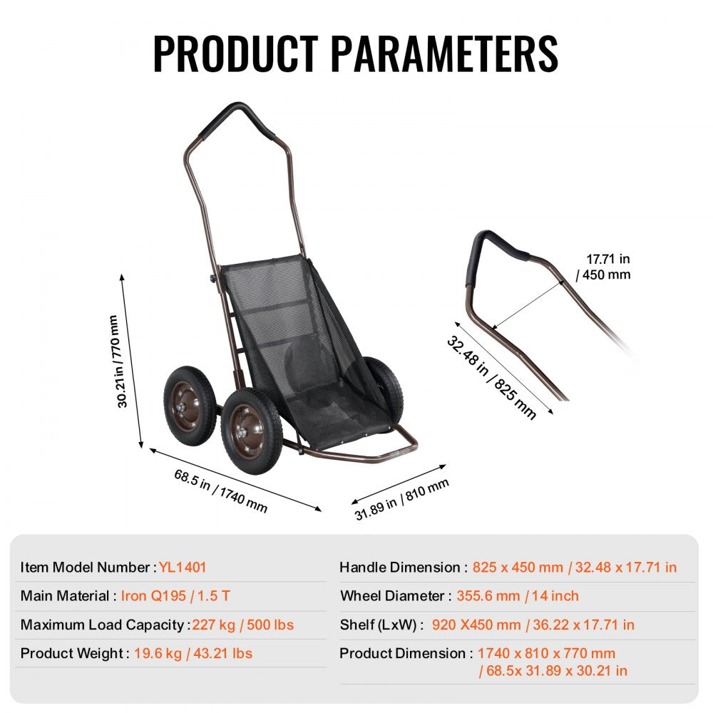 YL1401 - 500 LB Alloy Steel Folding Deer Cart with Pneumatic Tires
