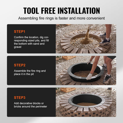 VOLD-30-10 - 36-Inch Durable Carbon Steel Fire Pit Ring for Outdoors