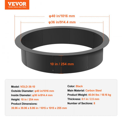 VOLD-36-10 - 40" Round High-Temperature Carbon Steel Fire Pit Ring