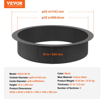 VOLD-39-10-2.5 - 44" High-Temperature Steel Fire Pit Ring for Outdoor Use