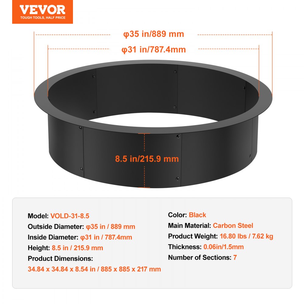VOLD-31-8.5 - 35" Durable Round Fire Pit Ring for Outdoor Gatherings