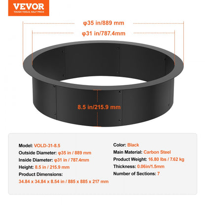 VOLD-31-8.5 - 35" Durable Round Fire Pit Ring for Outdoor Gatherings
