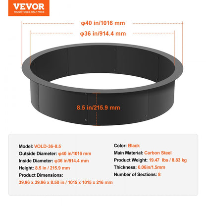 VOLD-36-8.5 - 40" Durable Carbon Steel Fire Pit Ring for Outdoor Use