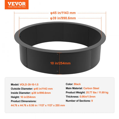 VOLD-39-10-1.5 - 45 Inch Durable Carbon Steel Fire Pit Ring