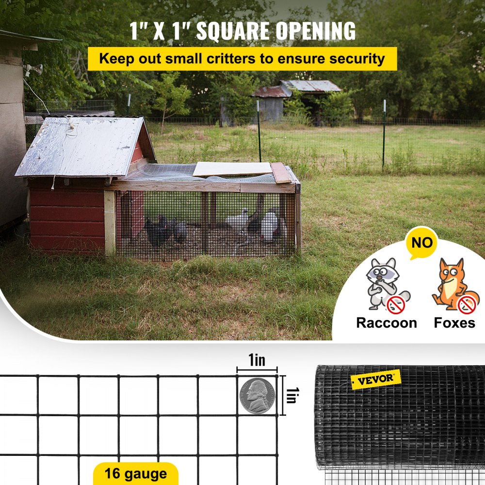 VV-HC-3650 - 36" x 50' Galvanized Steel Chicken Wire Fencing with Gloves & Plier