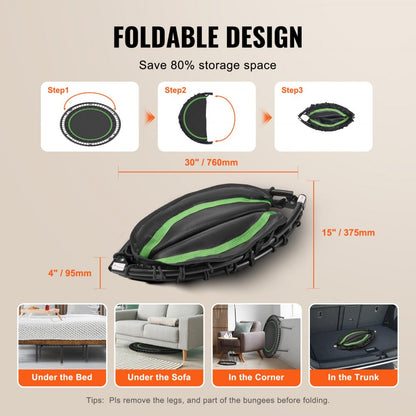 TX-B6232C-40in - 40" Foldable Mini Trampoline for Low-Impact Indoor Workouts
