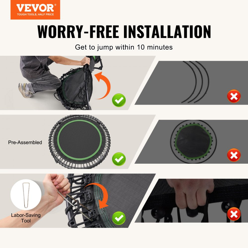 TX-B6232C-40in+C - 40" Foldable Mini Trampoline with Adjustable Handle for Adults