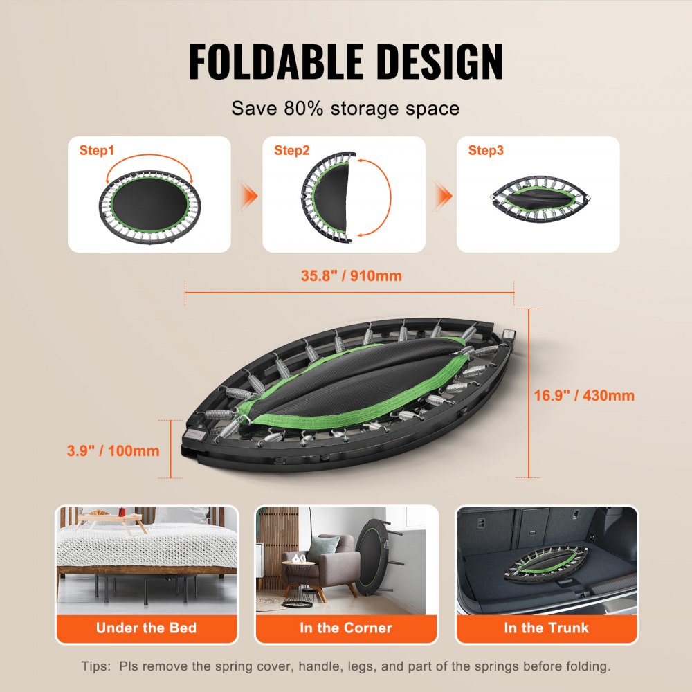 TX-B6389C-48in+C - 48" Foldable Trampoline with Adjustable Handlebar and Steel Frame