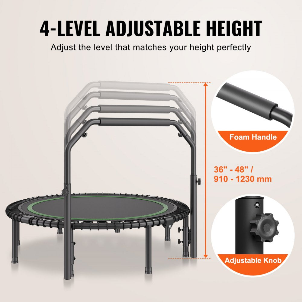 TX-B6232C-48in+C - 48" Foldable Mini Trampoline with Adjustable Handle for Low-Impact Workouts