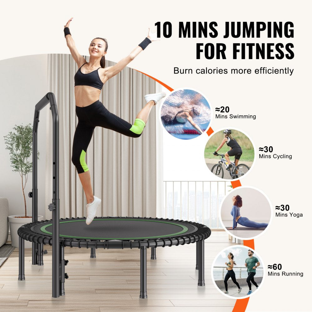 TX-B6232C-48in+C - 48" Foldable Mini Trampoline with Adjustable Handle for Low-Impact Workouts