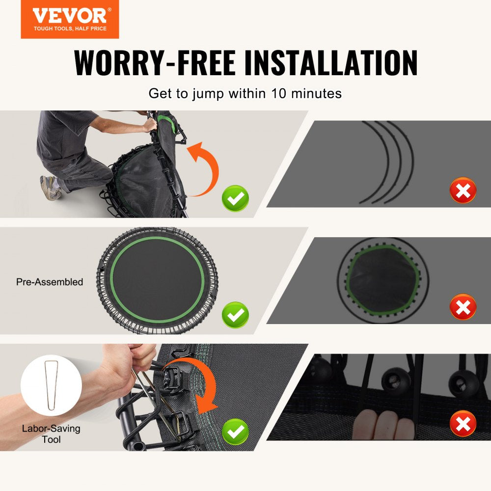 TX-B6232C-48in+C - 48" Foldable Mini Trampoline with Adjustable Handle for Low-Impact Workouts