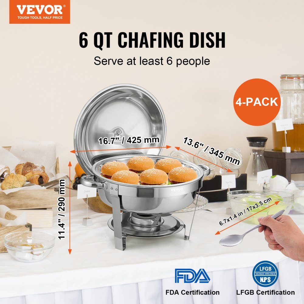 DT-C1036 - 6QT Stainless Steel Roll-Top Chafing Dish Set for Catering