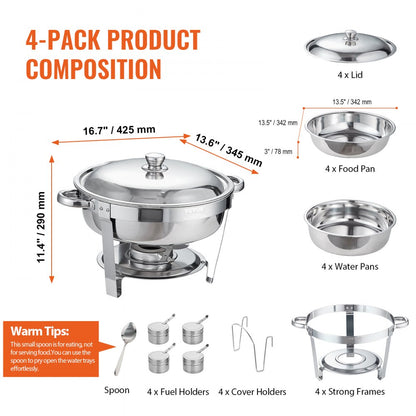 DT-C1036 - 6QT Stainless Steel Roll-Top Chafing Dish Set for Catering