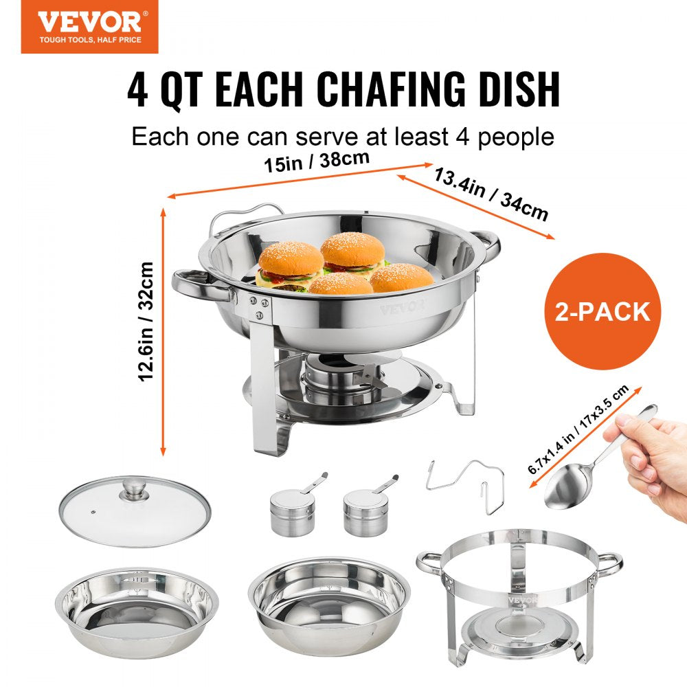 DT-C1036 - 2-Pack 4Qt Round Stainless Steel Chafing Dishes with Lids