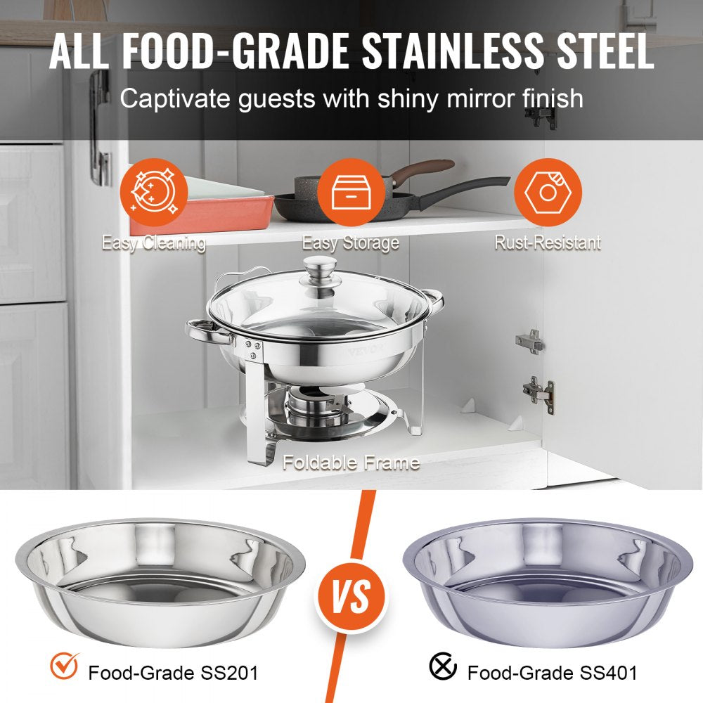 DT-C1036 - 2-Pack 4Qt Round Stainless Steel Chafing Dishes with Lids