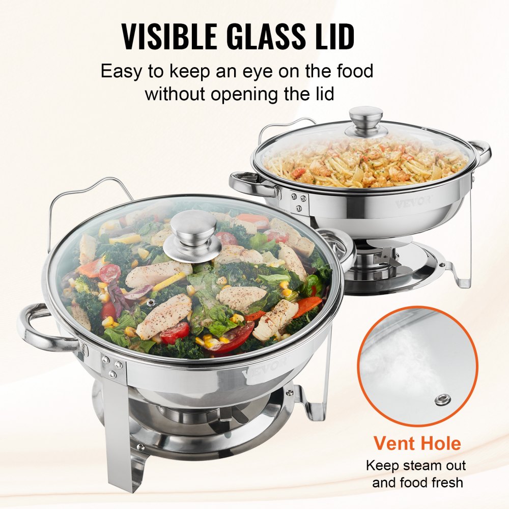 DT-C1036 - 2-Pack 4Qt Round Stainless Steel Chafing Dishes with Lids