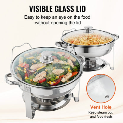 DT-C1036 - 2-Pack 4Qt Round Stainless Steel Chafing Dishes with Lids