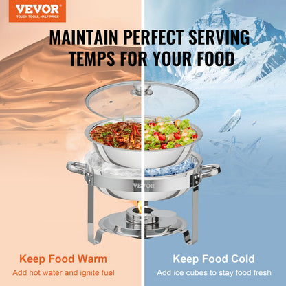 DT-C1036 - 2-Pack 4Qt Round Stainless Steel Chafing Dishes with Lids