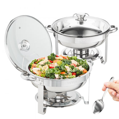 DT-C1036 - 2-Pack 4Qt Round Stainless Steel Chafing Dishes with Lids