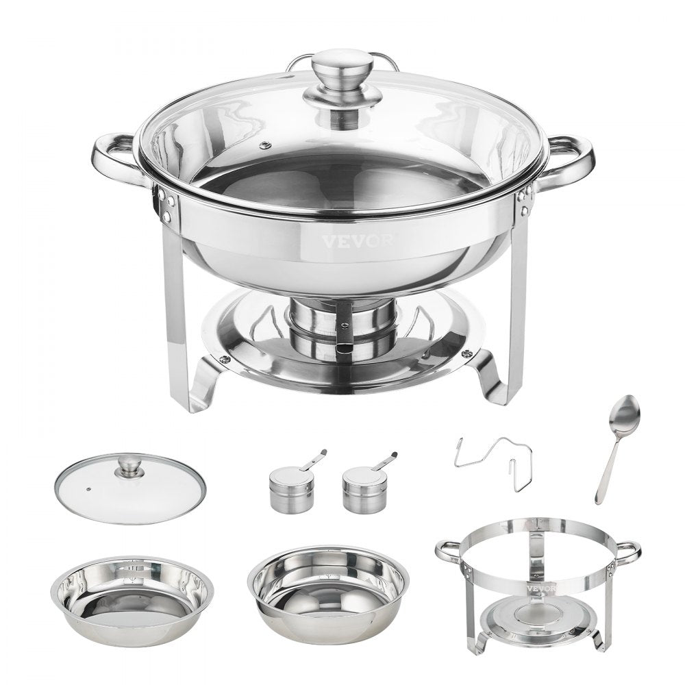 DT-C1036 - 2-Pack 4Qt Round Stainless Steel Chafing Dishes with Lids
