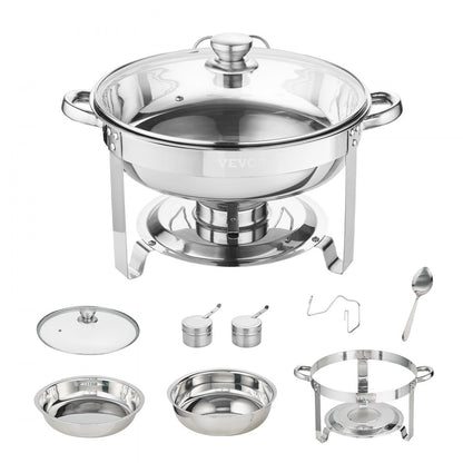 DT-C1036 - 2-Pack 4Qt Round Stainless Steel Chafing Dishes with Lids