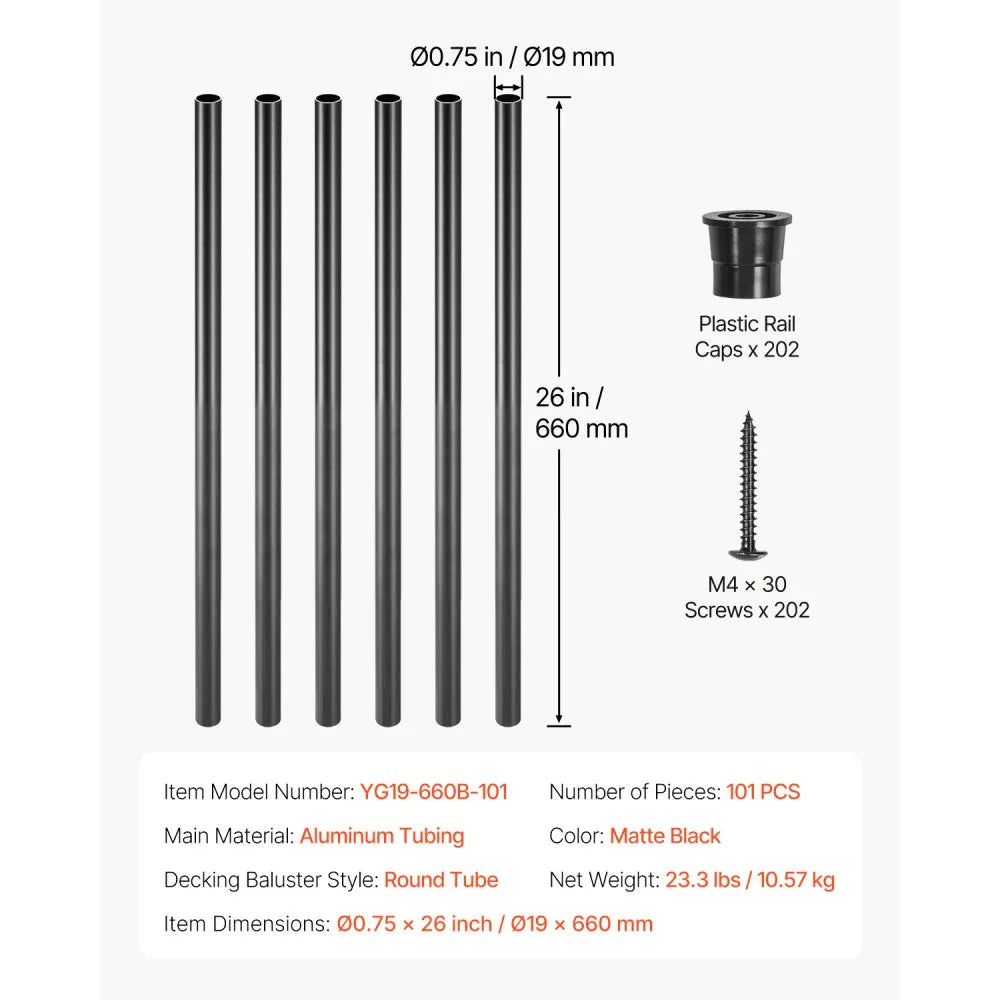 YG19-660B-101 - 26" Durable Aluminum Stair Balusters for Easy Installation