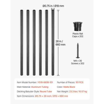YG19-660B-101 - 26" Durable Aluminum Stair Balusters for Easy Installation