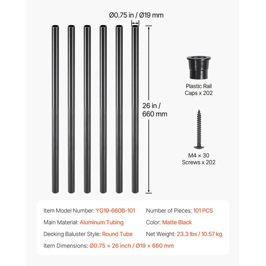 YG19-660B-101 - 26" Durable Aluminum Stair Balusters for Easy Installation