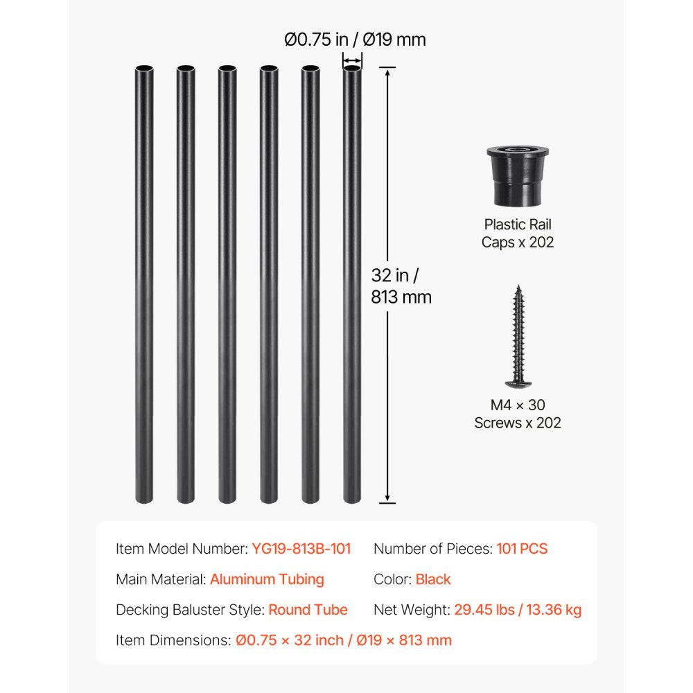 YG19-813B-101 - 32" Durable Aluminum Balusters with Screws for Easy Installation
