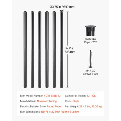 YG19-813B-101 - 32" Durable Aluminum Balusters with Screws for Easy Installation