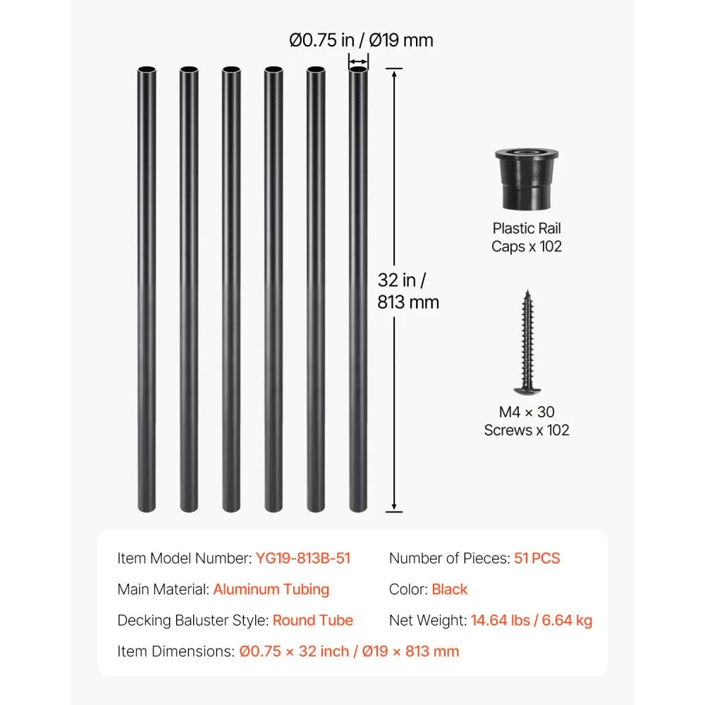 YG19-813B-51 - 32" Aluminum Stair Balusters, Rustproof & Durable Spindles