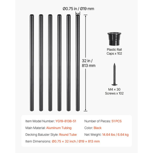 YG19-813B-51 - 32" Aluminum Stair Balusters, Rustproof & Durable Spindles