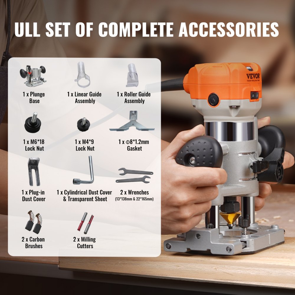 0700C - VEVOR 1.25HP Compact Wood Router with LED & Variable Speeds