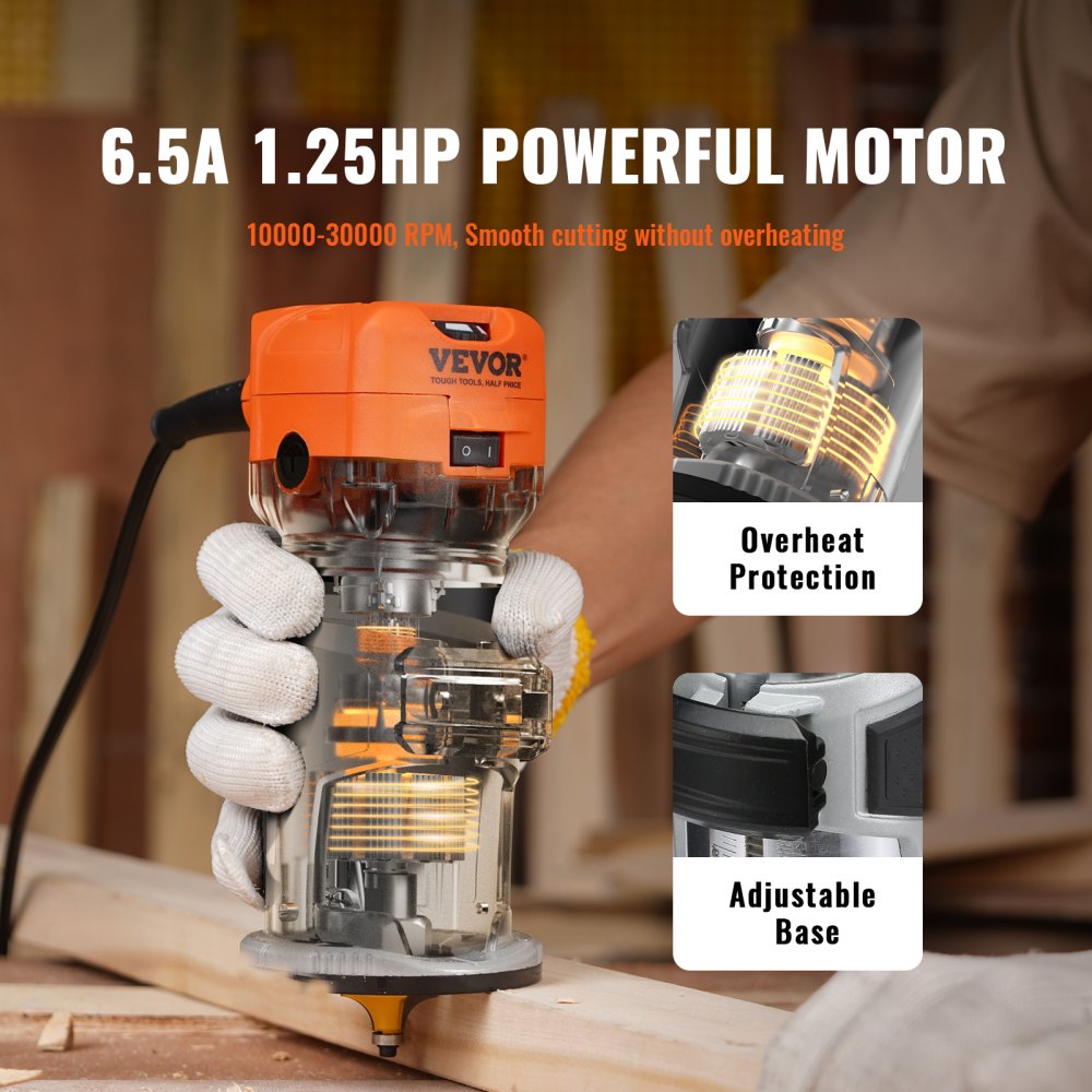 0700C - 1.25HP VEVOR Wood Router, 30,000 RPM, Compact & Versatile